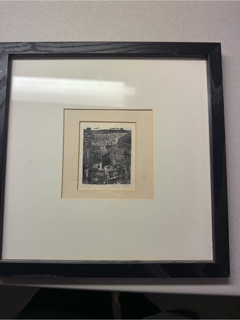 Original Hand Printed Wood Engraving “Newlyn” by Audrey Evans